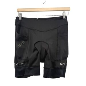 Sportneer Cycling Shorts Women L Black 4D Padded Side Pockets Reflective Biking